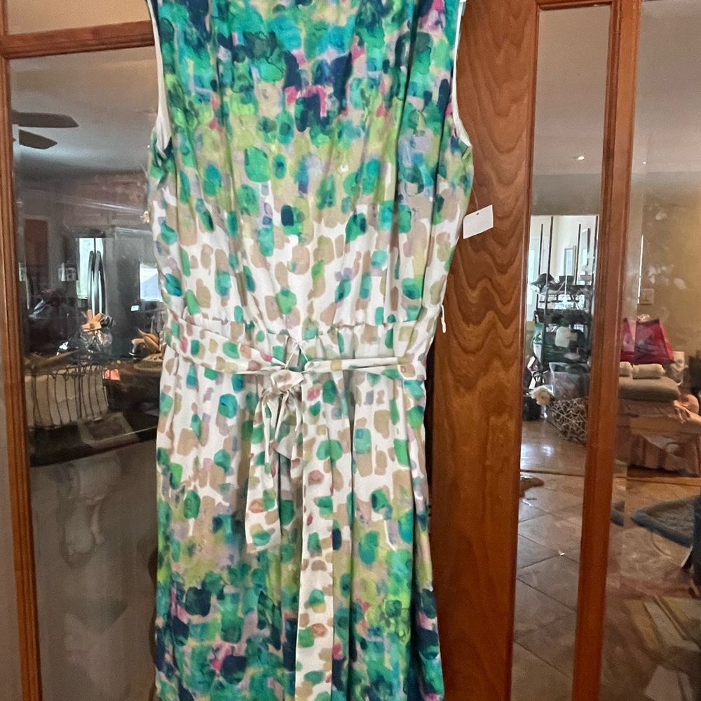 Eliza J Teal jacket and Multicolor Watercolor Floral Dress - Picture 4 of 13